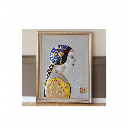 DEKORATİF MAVİ YAZMALI KADIN TABLO